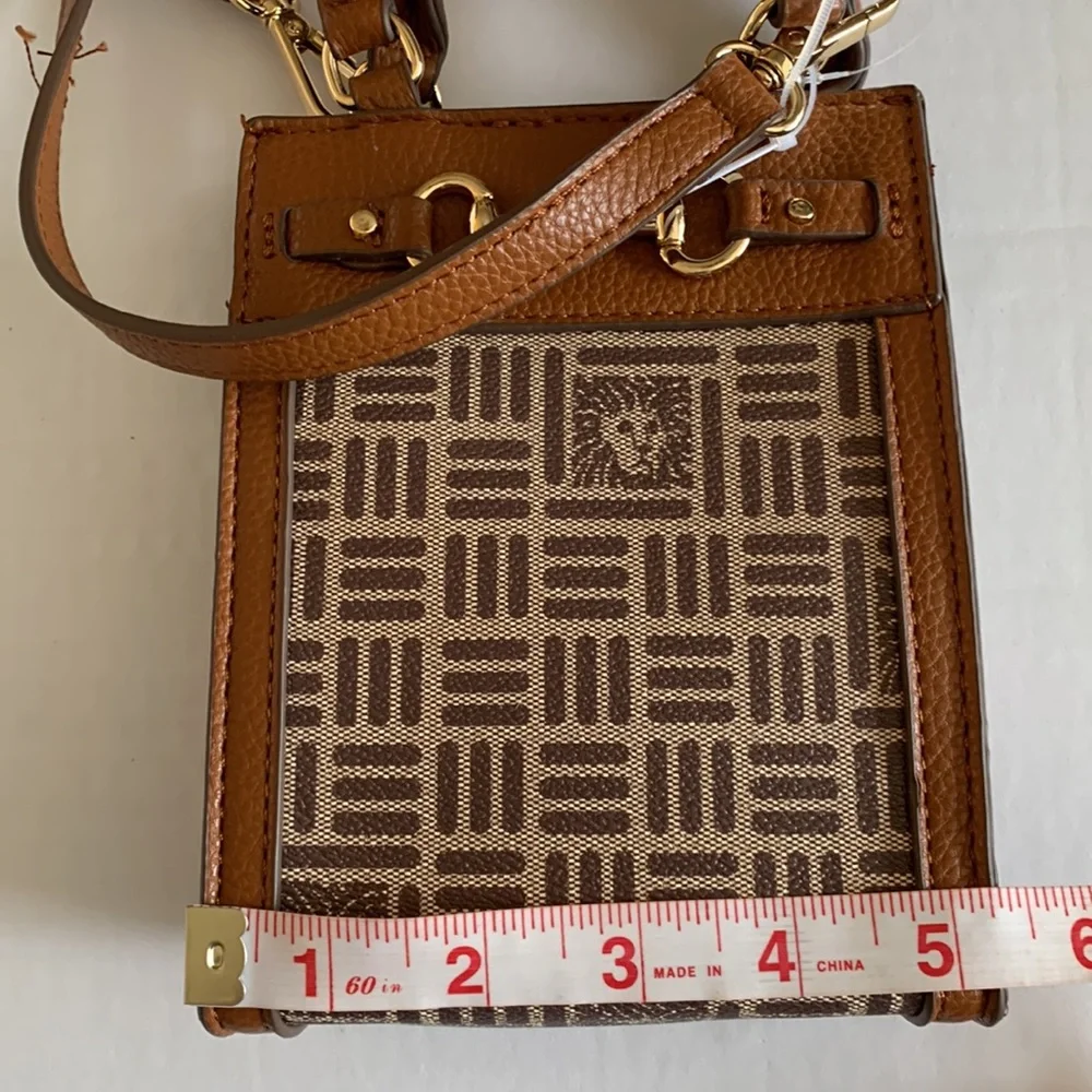 ANNE KLEIN. Anne Klein Mini N/S Horsebit Crossbody. Cream- Brown/Saddle. - Picture 5 of 8